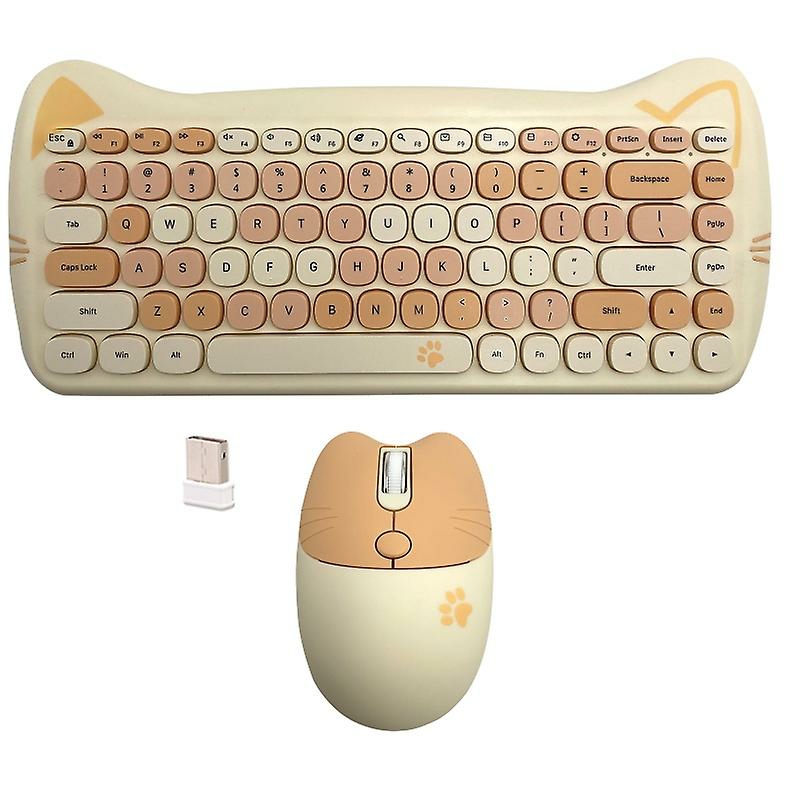 Keyboards | Cat 2.4G Wireless Keyboard Mouse Set Cute Pet Cat Mute Mechanical Keyboard Yellow# Electronics & Electrical Keyboards