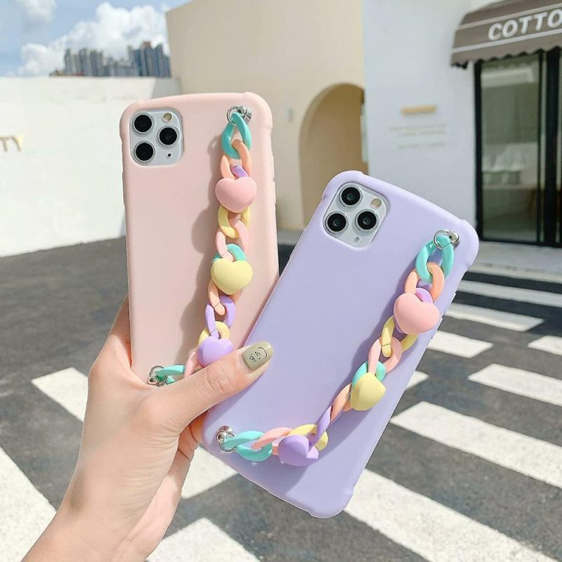 Computer Covers & Skins | Girls Women Solid Candy Color Matte Surface Soft Tpu Silicone Rubber Phone Case, Back Macaron Heart Lanyard Chain Strap Cover For Iphone 11 Pro Max, 4 Computer Covers & Skins Baiccf